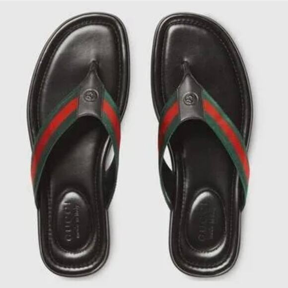 Gucci Men's Web Leathered Thong Sandals *Size 9* - Picture 1 of 4